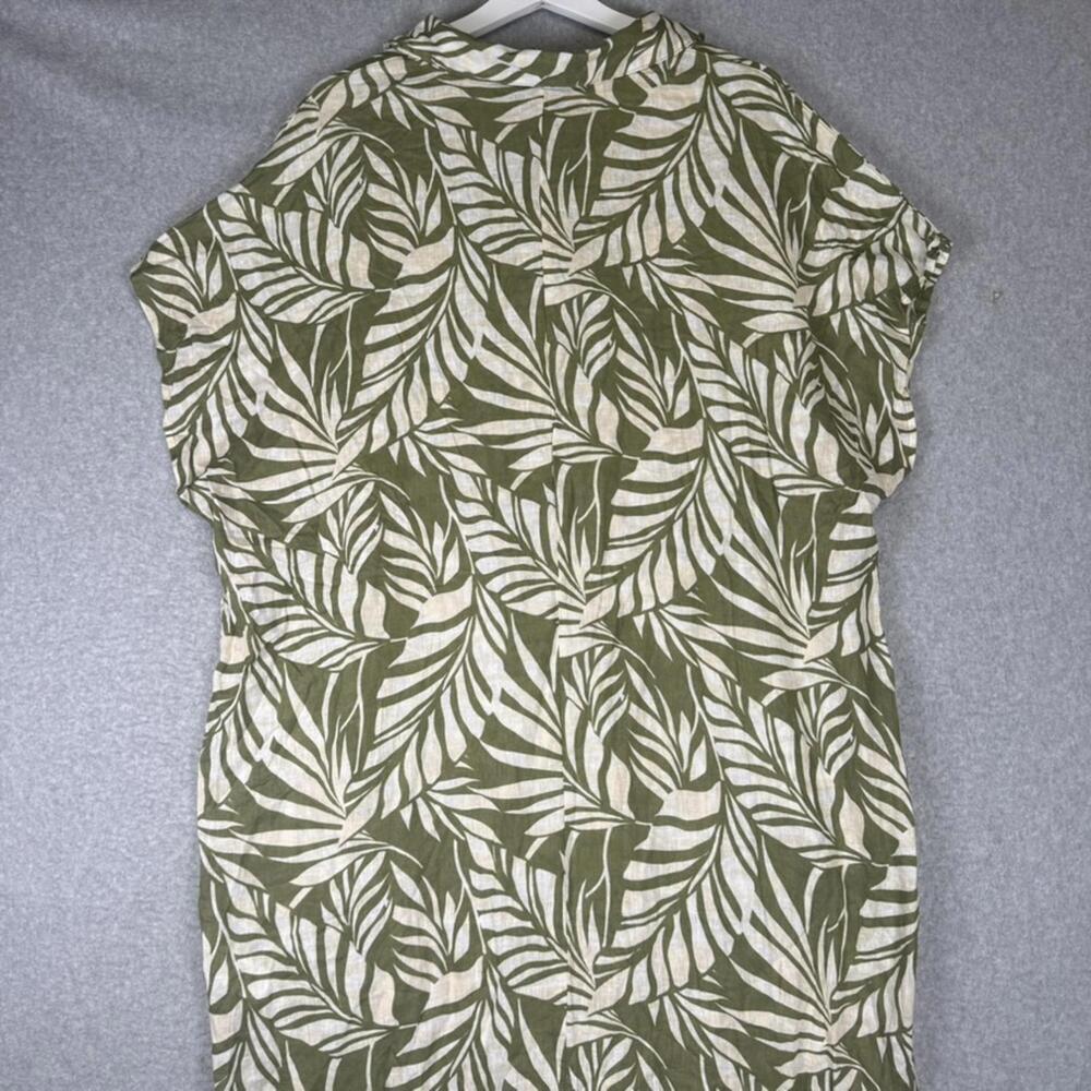 Tahari Linen Green and White Leaf Print Midi Dress Linen Blend Women's Size XL - Picture 7 of 8